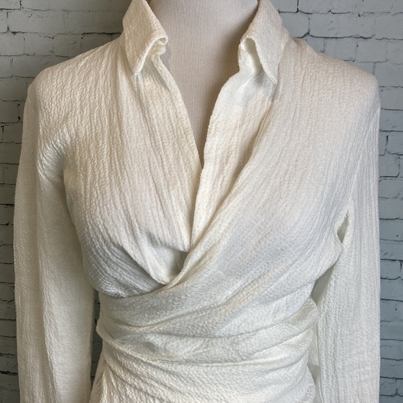 Just BEE Queen NWT Valentina Puckered Ivory Linen Long Sleeve Wrap Top Artisan - Picture 6 of 16